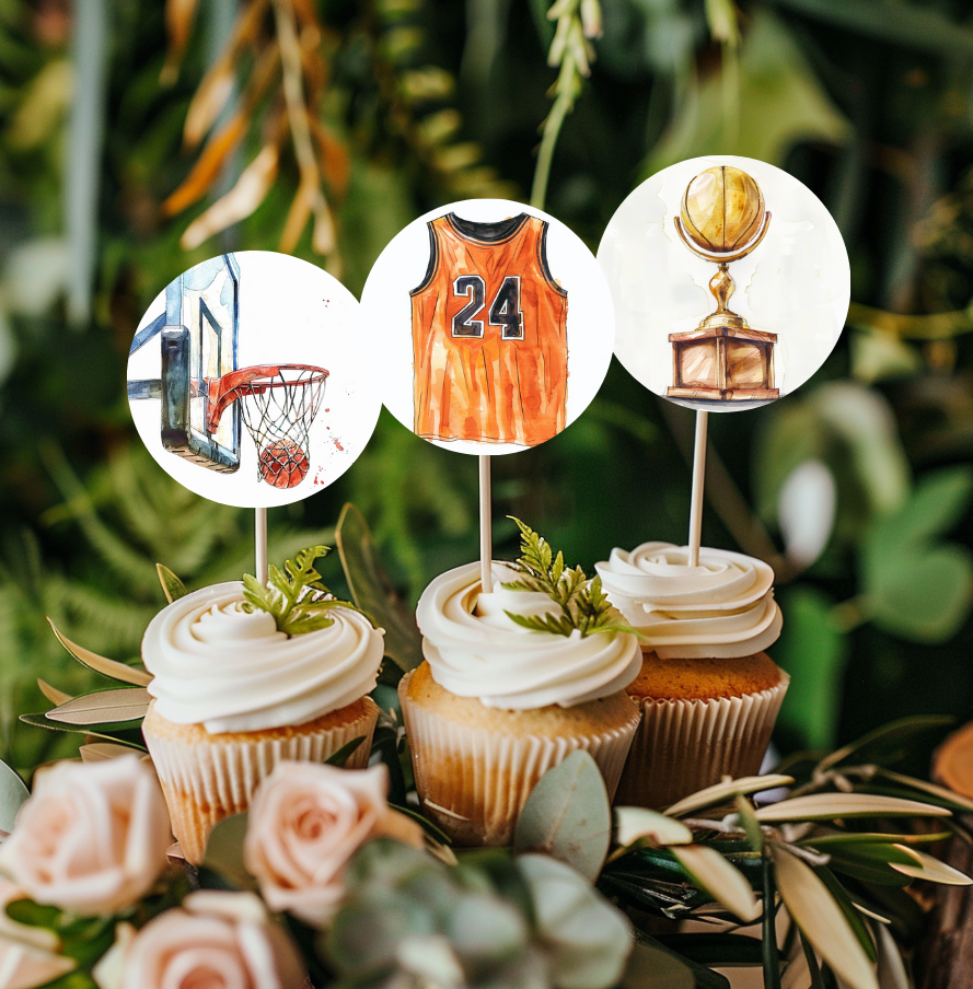 Basketball Cupcake Toppers: Hoops, Jerseys, Basketball Shoes