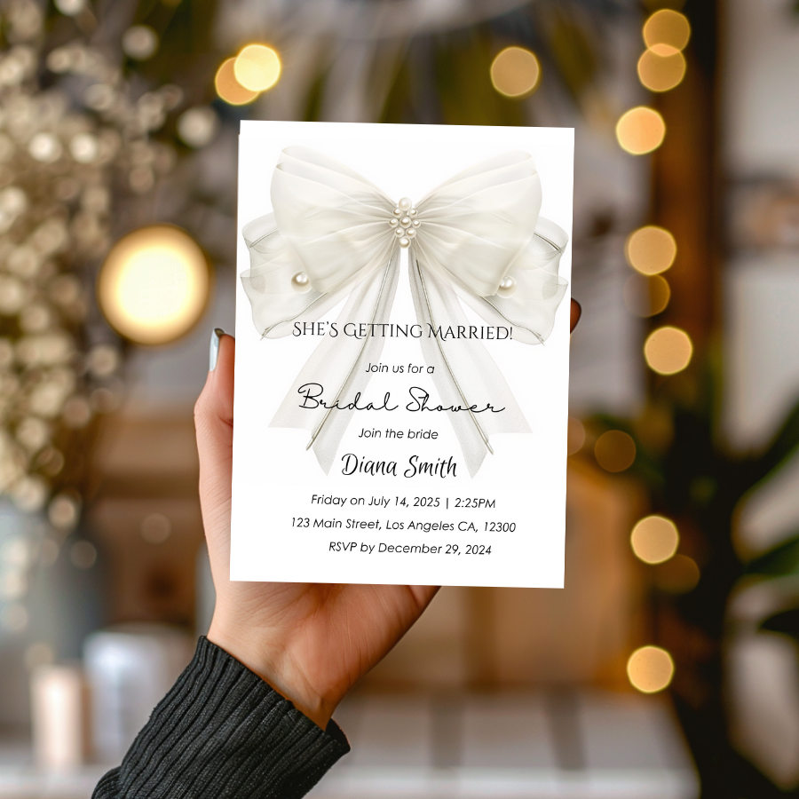 Pearl Bow Bridal Shower Invitation | Editable Template