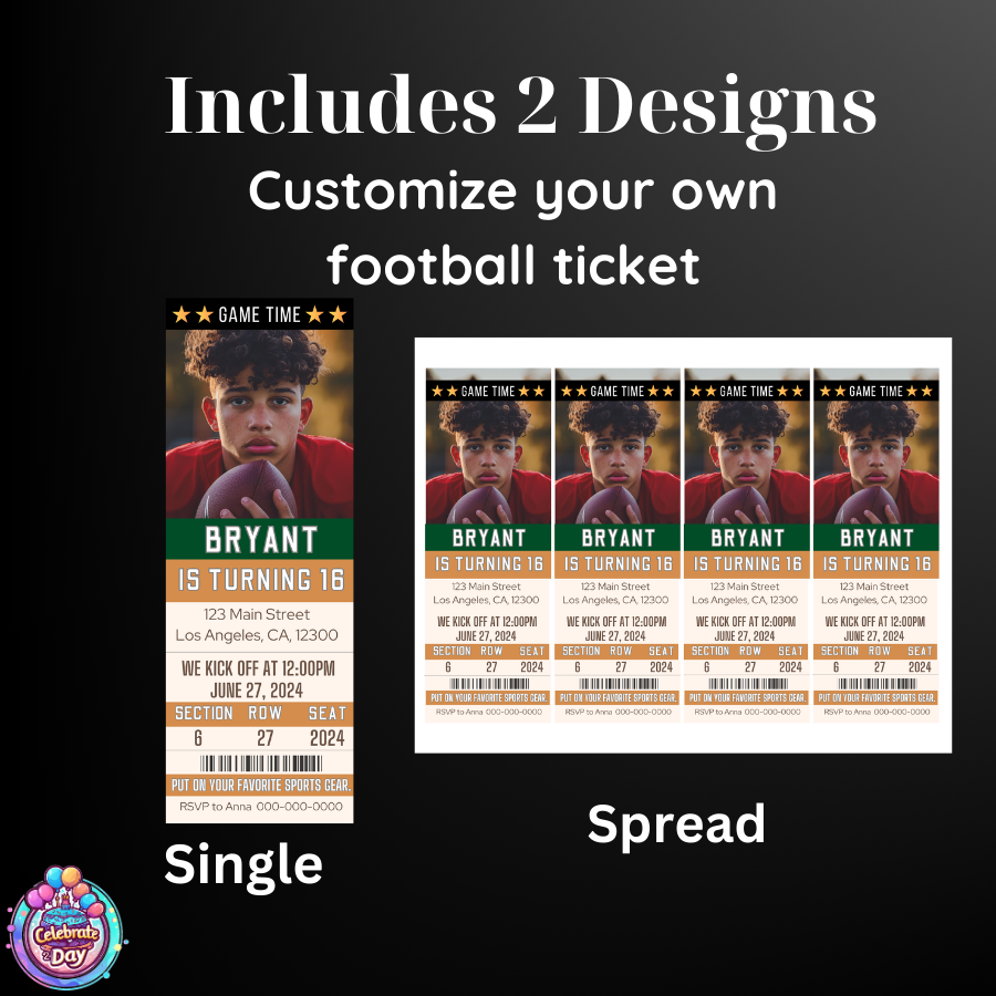 Football Ticket Birthday Invitation | Editable Template