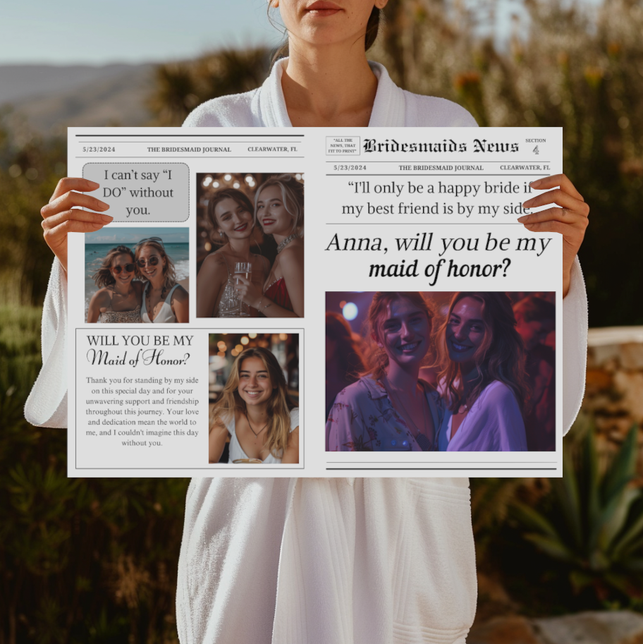 Bridesmaid Proposal Newspaper, Flower Bouquet | Editable Template