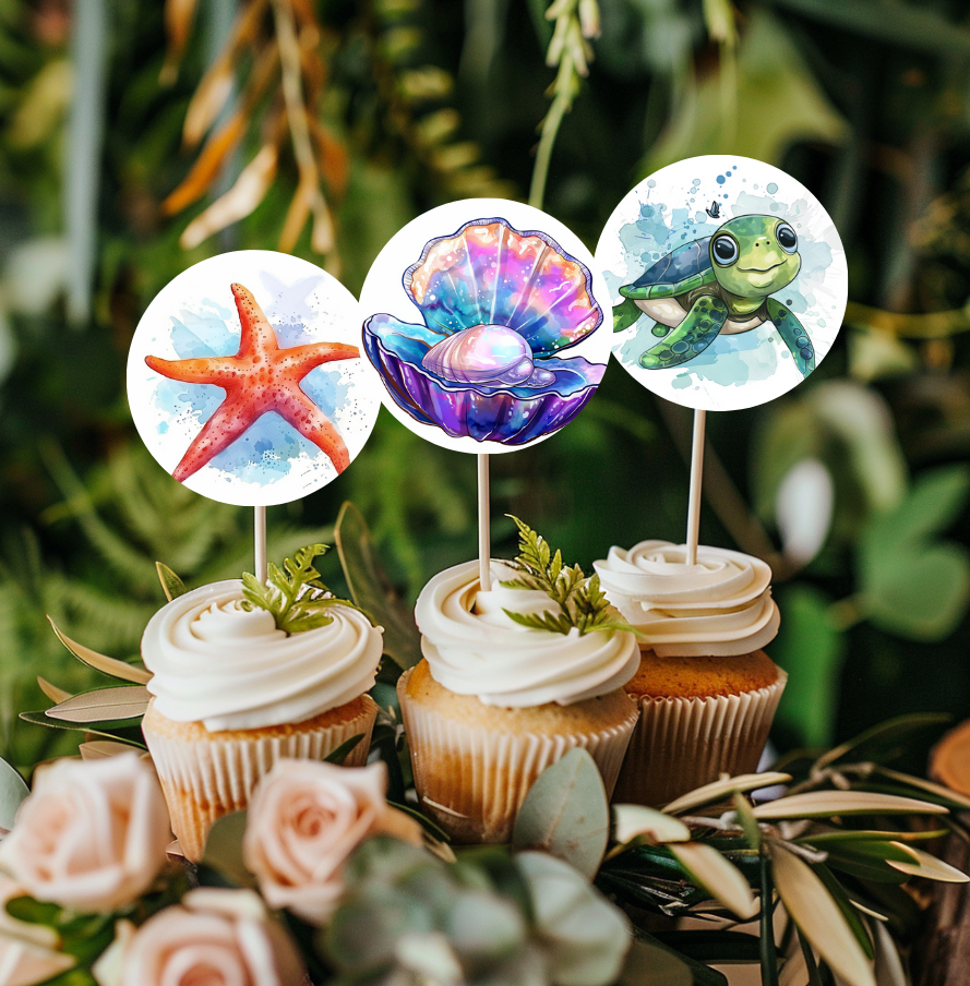 Ocean Animals Cupcake Toppers - Under the Sea Designs for Birthdays | Instant Download