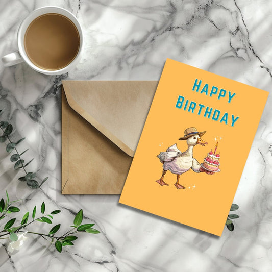 Cute Birthday Card - Goose Birthday Gift, Gift for Her, Gift for Him: Closeup